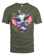 Cute Circus Elephant T-shirt - military green t-shirt on white background