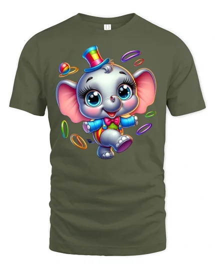 Cute Circus Elephant T-shirt - military green t-shirt on white background