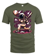 Space Baseball Astronaut T-shirt - military green t-shirt on white background