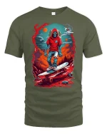 Skeleton Skater Hoodie Tee - military green t-shirt on white background