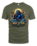 Mythical Lion Warrior Sun Fire T-shirt - military green t-shirt on white background