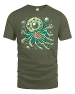 Alien Octopus Skull Graphic Tee - military green t-shirt on white background