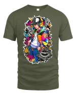 Hip Hop DJ Graffiti Style Tee - military green t-shirt on white background