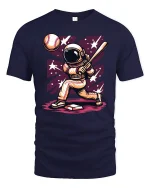 Space Baseball Astronaut T-shirt - navy t-shirt on white background
