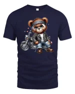 Biker Teddy Bear Motorcycle Tee - navy t-shirt on white background