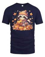 Cute Raccoon Pumpkin T-shirt - navy t-shirt on white background