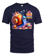 Funny Candy Snail with Cake T-shirt - navy t-shirt on white background