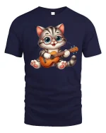 Guitar Cat Graphic Tee - navy t-shirt on white background