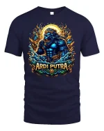 Mythical Lion Warrior Sun Fire T-shirt - navy t-shirt on white background