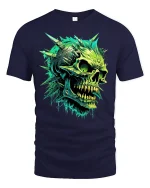 Neon Spiked Skull Graphic Tee - navy t-shirt on white background