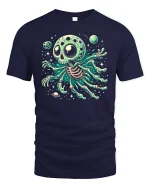 Alien Octopus Skull Graphic Tee - navy t-shirt on white background