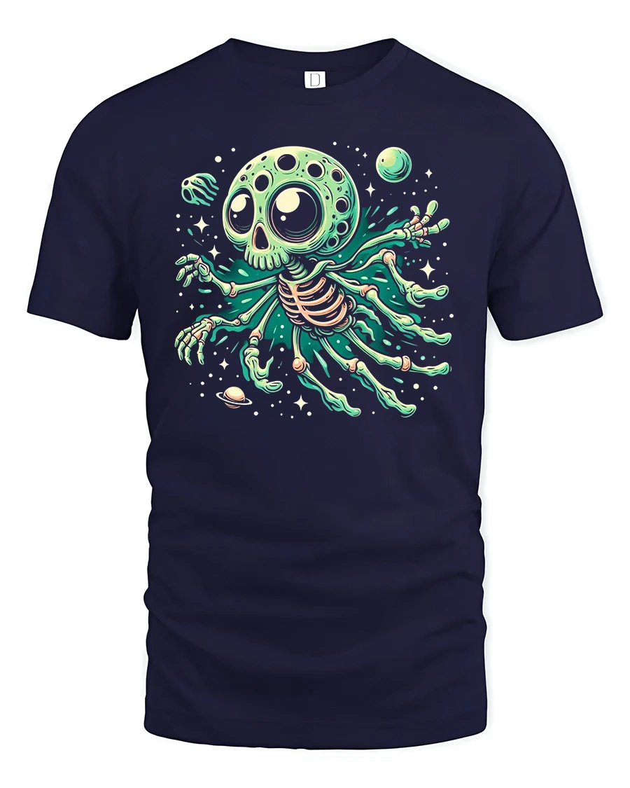 Alien Octopus Skull Graphic Tee - 1 Alien Octopus Skull Graphic Tee - navy t-shirt on white background