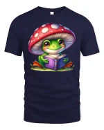 Cute Frog Reading Book T-shirt - navy t-shirt on white background