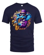 Cool Jazz Elephant Saxophone T-shirt - navy t-shirt on white background