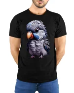 Cute Parrot Bird Tee - model with hands behind back, wearing Black T-shirt and blue jeans