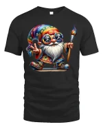 Hippie Gnome Peace Painter T-shirt - black t-shirt on white background