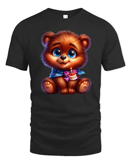 Cute Birthday Bear Tee - black t-shirt on white background