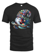 Ocean Gnome Riding Sea Turtle Tee - black t-shirt on white background