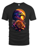 Majestic Eagle and Rose Sunset T-shirt - black t-shirt on white background