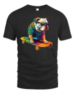 Skateboarding Bulldog Cool T-shirt - black t-shirt on white background