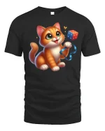 Cute Orange Kitten Playful Tee - black t-shirt on white background