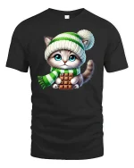 Cute Winter Kitten Chocolate Lover Tee - black t-shirt on white background