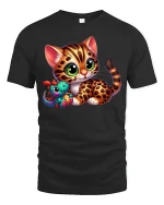 Cute Leopard Kitten Plush Tee - black t-shirt on white background