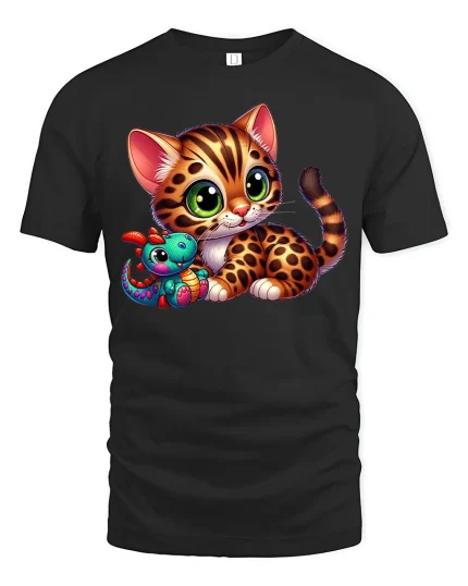 Cute Leopard Kitten Plush Tee - black t-shirt on white background