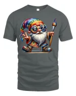Hippie Gnome Peace Painter T-shirt - gray t-shirt on white background