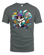 Hip Hop Bunny Graphic Tee - gray t-shirt on white background
