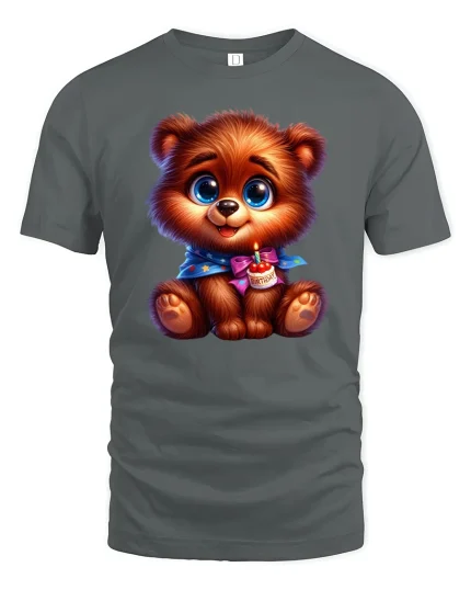 Cute Birthday Bear Tee - gray t-shirt on white background