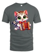 Cute Accordion Cat Music Lover Tee - gray t-shirt on white background