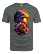 Majestic Eagle and Rose Sunset T-shirt - gray t-shirt on white background