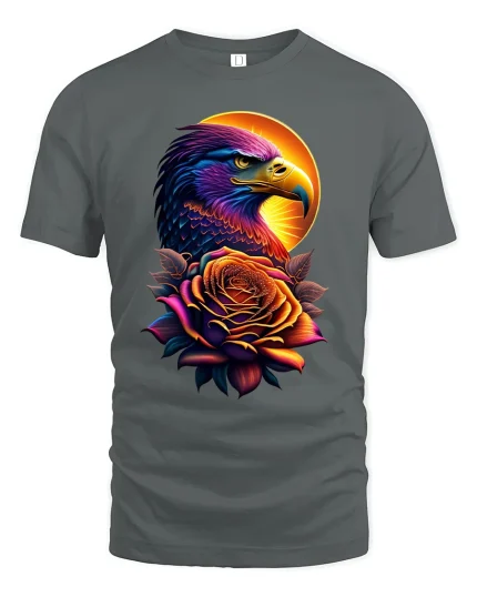 Majestic Eagle and Rose Sunset T-shirt - gray t-shirt on white background