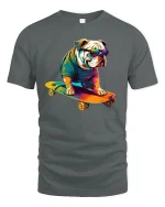 Skateboarding Bulldog Cool T-shirt - gray t-shirt on white background