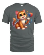 Cute Orange Kitten Playful Tee - gray t-shirt on white background