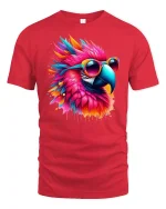 Colorful Parrot Sunglasses Graphic Tee - red t-shirt on white background