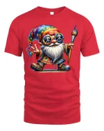 Hippie Gnome Peace Painter T-shirt - red t-shirt on white background
