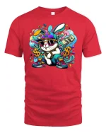 Hip Hop Bunny Graphic Tee - red t-shirt on white background