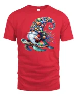 Ocean Gnome Riding Sea Turtle Tee - red t-shirt on white background