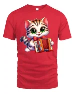 Cute Accordion Cat Music Lover Tee - red t-shirt on white background