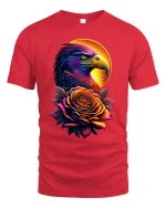 Majestic Eagle and Rose Sunset T-shirt - red t-shirt on white background