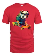 Skateboarding Bulldog Cool T-shirt - red t-shirt on white background