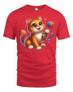 Cute Orange Kitten Playful Tee - red t-shirt on white background