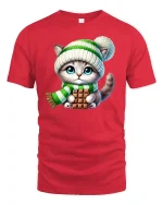 Cute Winter Kitten Chocolate Lover Tee - red t-shirt on white background