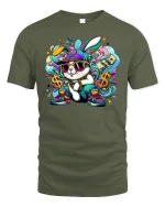Hip Hop Bunny Graphic Tee - military green t-shirt on white background