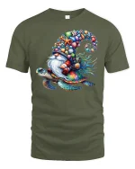 Ocean Gnome Riding Sea Turtle Tee - military green t-shirt on white background