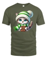 Cute Winter Kitten Chocolate Lover Tee - military green t-shirt on white background