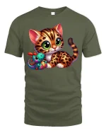 Cute Leopard Kitten Plush Tee - military green t-shirt on white background