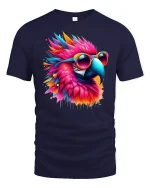 Colorful Parrot Sunglasses Graphic Tee - navy t-shirt on white background
